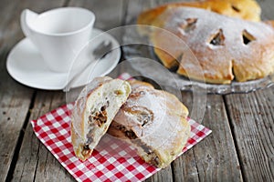 Buns bread filled with walnuts, dessert at teatime snack