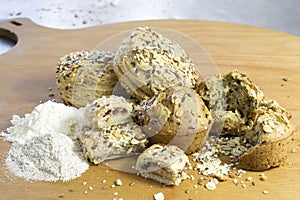 Buns Made of Wholewheat and Buckwheat Flour With Sunflower Seeds, Flax and Sesame