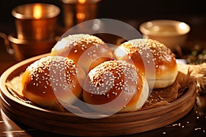 Buns with sesame. AI generated