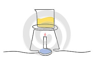 Bunsen burner - Laboratory equipment and tools object, one line drawing continuous design, vector illustration for science and