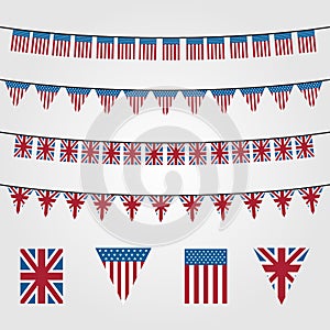 Bunting flags decoration vector symbol, american or union jack bunting illustration design