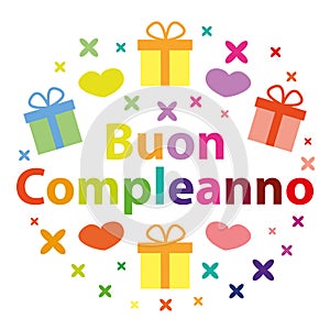 Buon compleanno. Happy birthday in italian. Colorful vector greeting card. photo