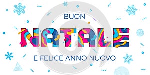 Buon Natale Merry Christmas Italian greeting card background vector papercut color carving photo