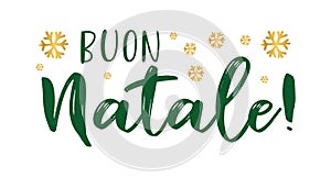 Buon Natale quote in Italian as logo or header. Translated Merry Christmas. Celebration Lettering for poster, card