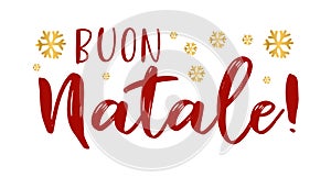 Buon Natale quote in Italian as logo or header. Translated Merry Christmas. Celebration Lettering for poster, card