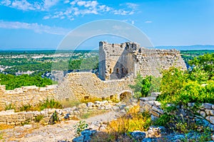 Buoux Castle overlooking Luberon regional natural park in France