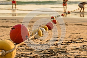 Buoyancy sphere, tied with a rope to use as a barrier for the po