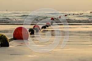 Buoyancy sphere, tied with a rope to use as a barrier for the po