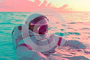 Buoyant Astronaut pool summer water. Generate Ai