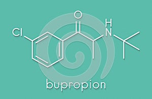 Bupropion antidepressant and smoking cessation drug molecule. Skeletal formula. photo