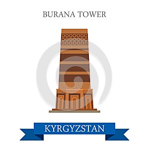 Burana Tower in Kyrgystan vector flat attraction landmarks