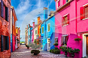 Burano island with colorful houses buildings