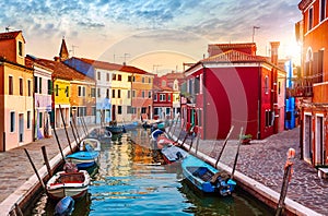 Burano island in Venice Italy picturesque sunset