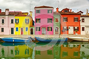 Burano island in Venice and its colorful houses