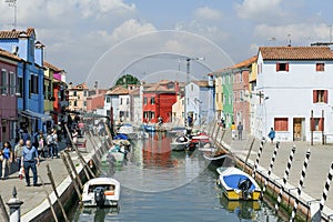 Burano, Venice, Italy : View of the canal and colorful houses typical of this island located in Venetian lagoon