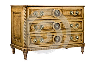 Bureau cabinet chest of drawers stylish with ormolu isolated
