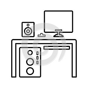Bureaux, computer, desk icon. Black vector graphics