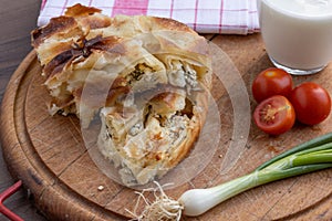 Burek or Borek pie with cheese and spinach