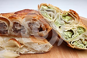 Burek pie with meat, cheese or spinach