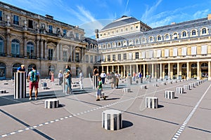 The Buren columns in the court of Honor of the Palais-Royal in Paris, France