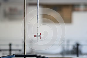 Burette for precision measurements in the chemistry laboratory.