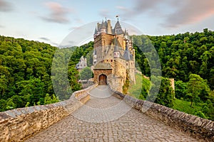 Burg Eltz castle in Rhineland-Palatinate at sunset