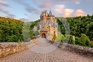 Burg Eltz castle in Rhineland-Palatinate at sunset