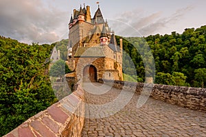 Burg Eltz castle in Rhineland-Palatinate at sunset