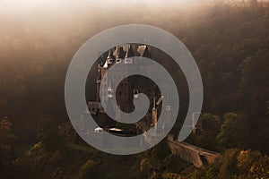 Burg Eltz fairy tale castle in the fog