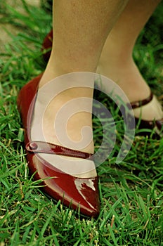 Burgandy Shoes Against Grass