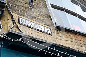 Burgate street sign on Burgate Street near Canterbury Cathedral in Canterbury, Kent, England, UK.