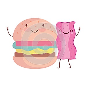 Burger and bacon menu character cartoon food cute