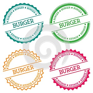 Burger badge isolated on white background.