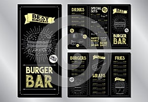 Burger bar menu brochure template - 3 x DL 99 x 210 mm