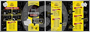 Burger bar menu template - A3 to A4 size