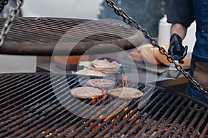 Burger barbeque being cooked on a flame