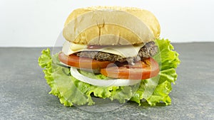 Burger beef cheese props decoration with Green salad