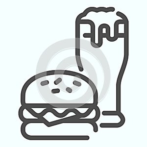 Burger and beer line icon. Fast-food with drink vector illustration isolated on white. Burger and glass of beer outline