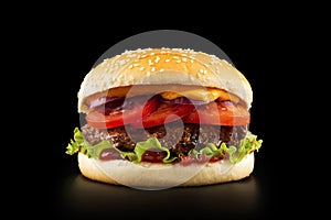 Burger on black background