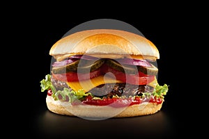 Burger on black background