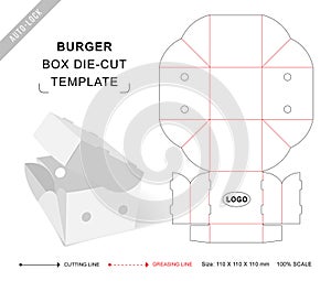 Burger box die cut template, packaging die cut template, 3d box, keyline