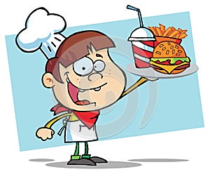 Burger Boy Holding Up A Cheeseburger