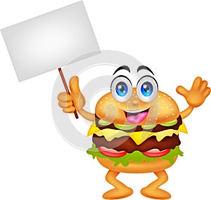 Burger cartoon characters with blank sign