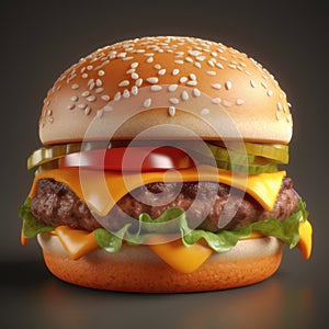 Burger Cartoon In High Detail: 3d Render In 8k Resolution