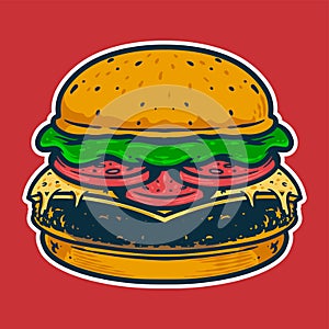 Burger - Cartoon style colorful vector illustration. Fast food icon concept isolated