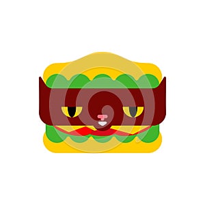 Burger cat cartoon isolated. Hamburger cat