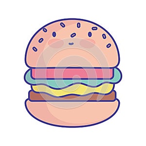 Burger character cartoon fast food cute flat style icon