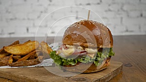 Burger with cheese close up with letuce