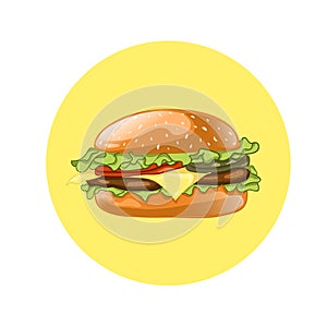 Burger. Cheeseburger vector illustration. Hamburger icon. Fast food concept