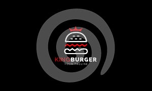 Burger crown logo design. Vector illustration of cheese burger with crown monoline design